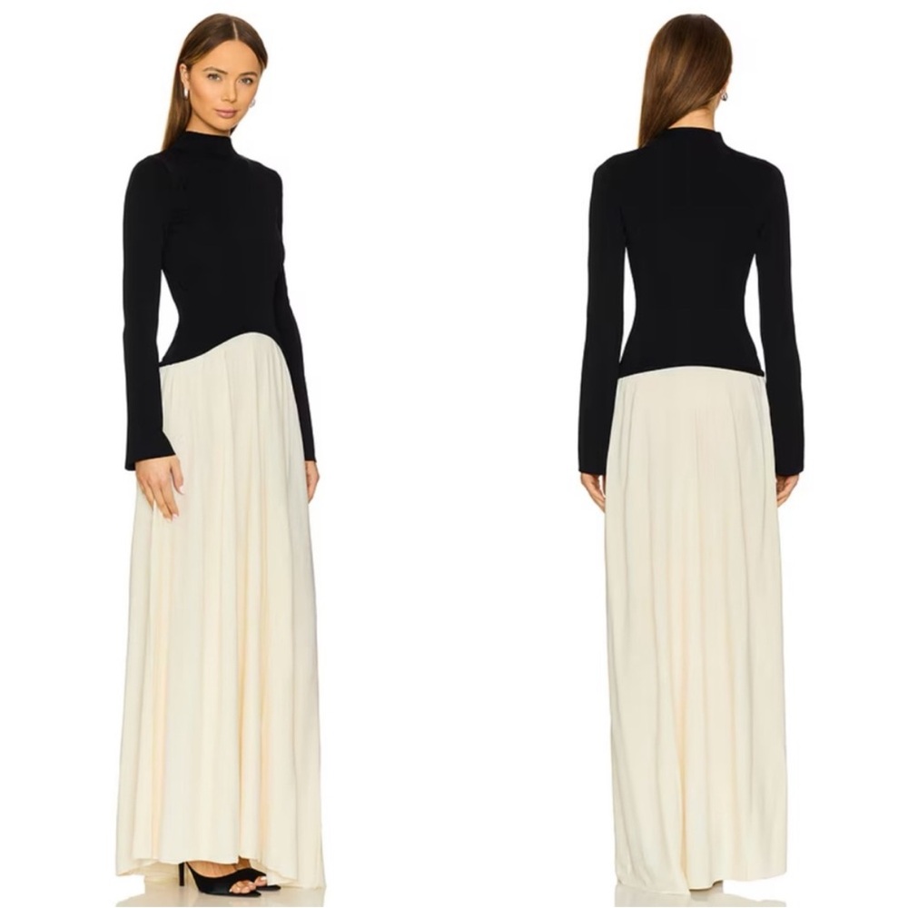 NWT Solid & Striped Solgio Sofia Richie Grainge Ecru / Noir Draped Maxi Gown - Picture 6 of 13